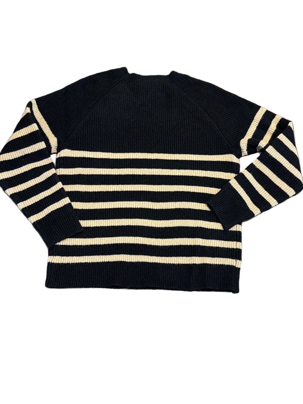 Knox Rose Black and Cream Striped Crewneck Sweater with Shoulder Buttons Size M - Picture 2 of 3